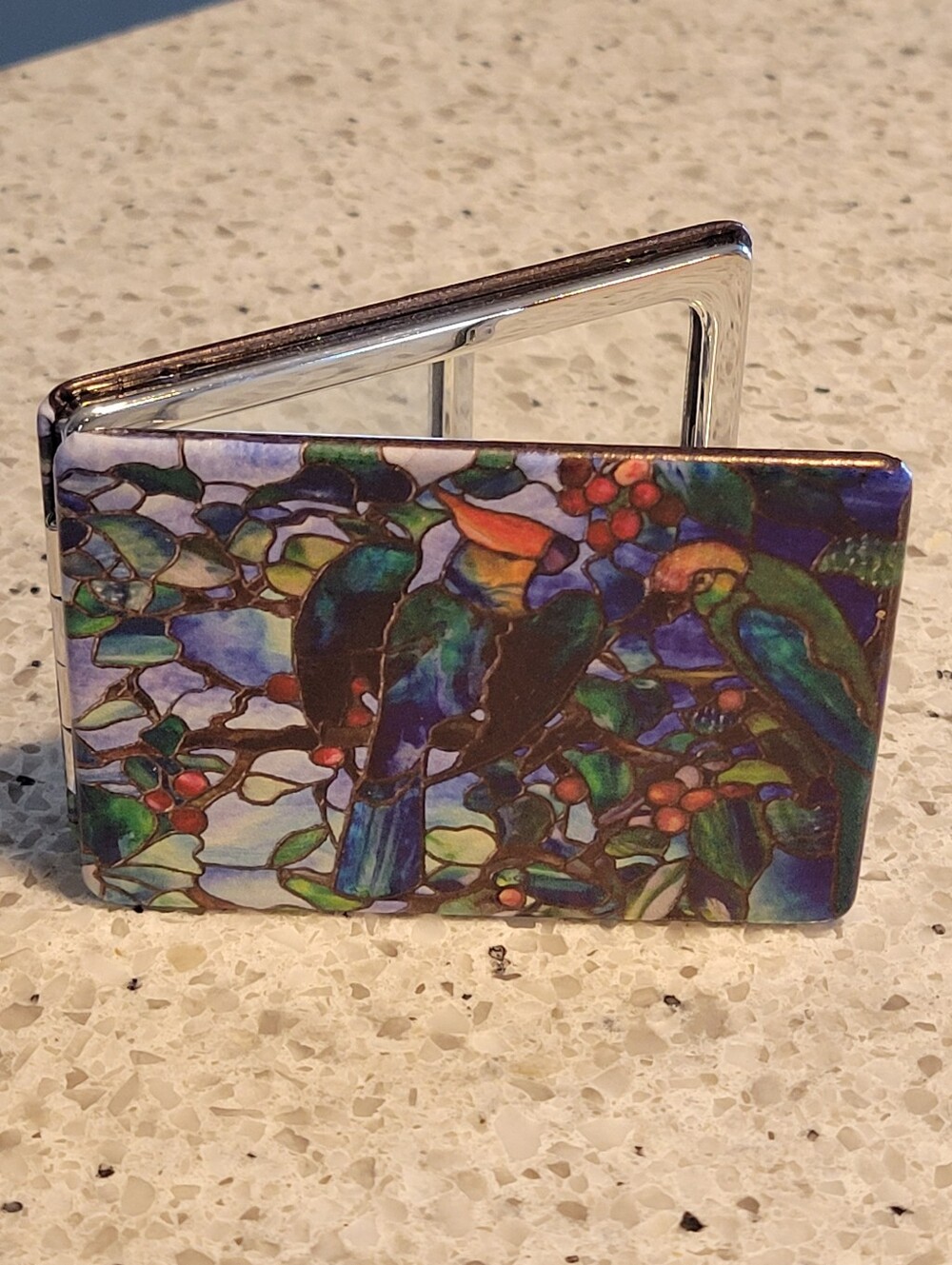 Vintage Double Sided Compact Mirror With  Parrot Bird